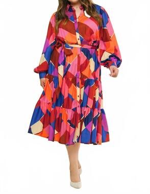 NEW FLYING TOMATO printed woven midi dress in fuchsia blue